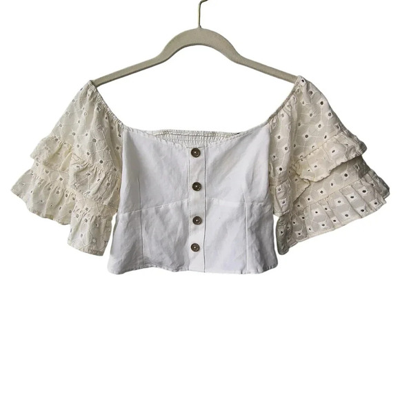 Zara Boho Cottage Core Renaissance Romantic Cropped Off The Shoulder Top, S - Picture 7 of 7